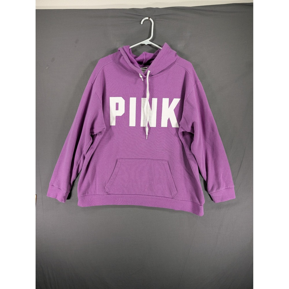PINK Victoria's Secret Pullover Hoodie‎ XL Purple Neon Graphic Logo Sweatshirt